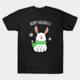 Hoppy Holidays Cute Christmas Rabbit Pun T-Shirt